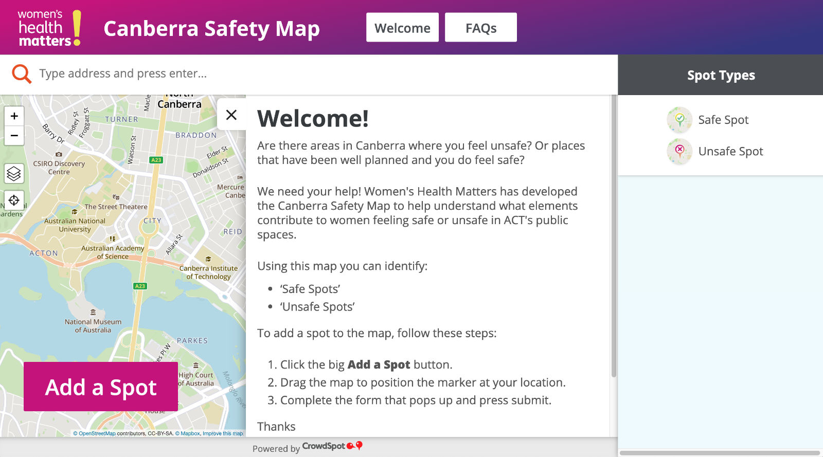 Canberra Safety Map For Women Women S Health Matters